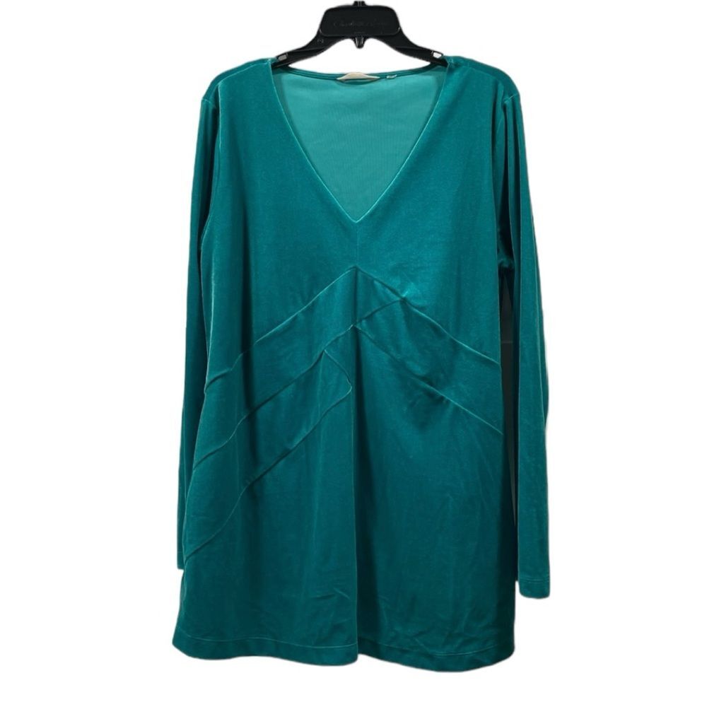 Soft Surroundings Teal V-Neck Velour Tunic